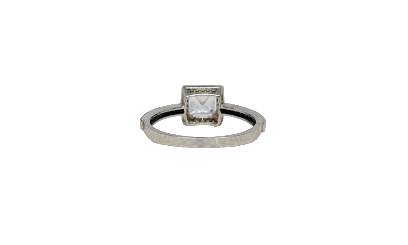 9ct White gold square with halo cubic zirconia 4 claw channel setting cubic zirconia on shack ring