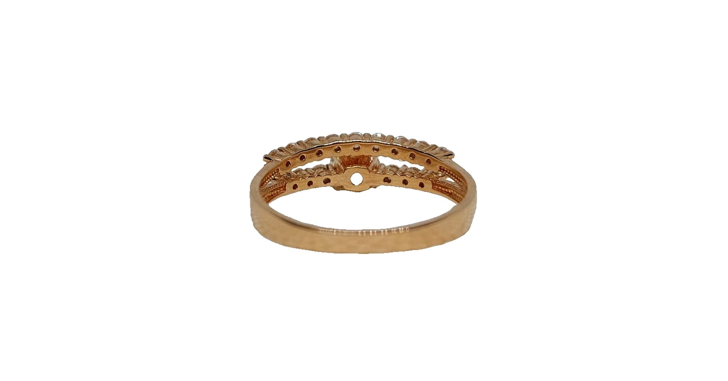 9ct Rose gold round 4 claw cubic zirconia double shank design ring