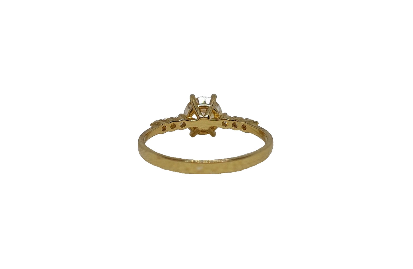 9ct Yellow gold 6 claw round cubic zirconia with 6 smaller cubic zirconia on shank ring