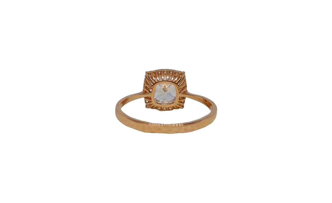 9ct Rose gold square cubic zirconia with halo and tapered plain shank ring