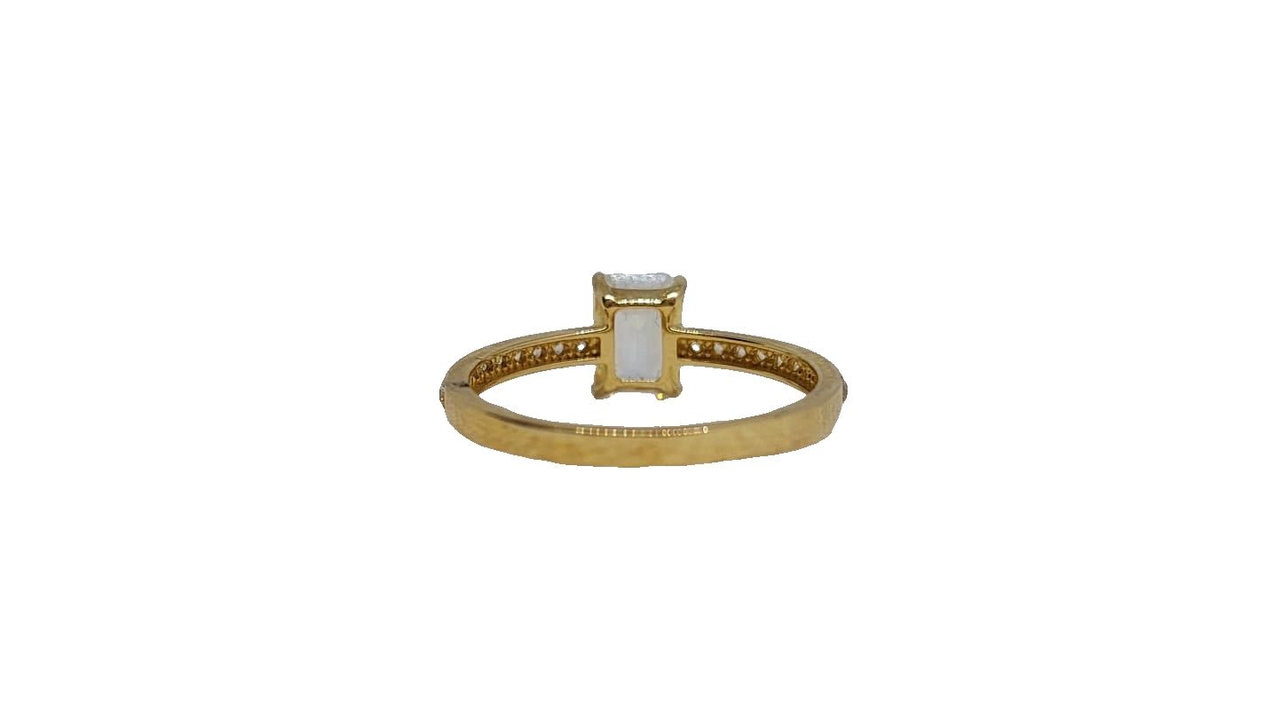 9ct Yellow gold Emerald cut cubic zirconia pave setting on shank ring