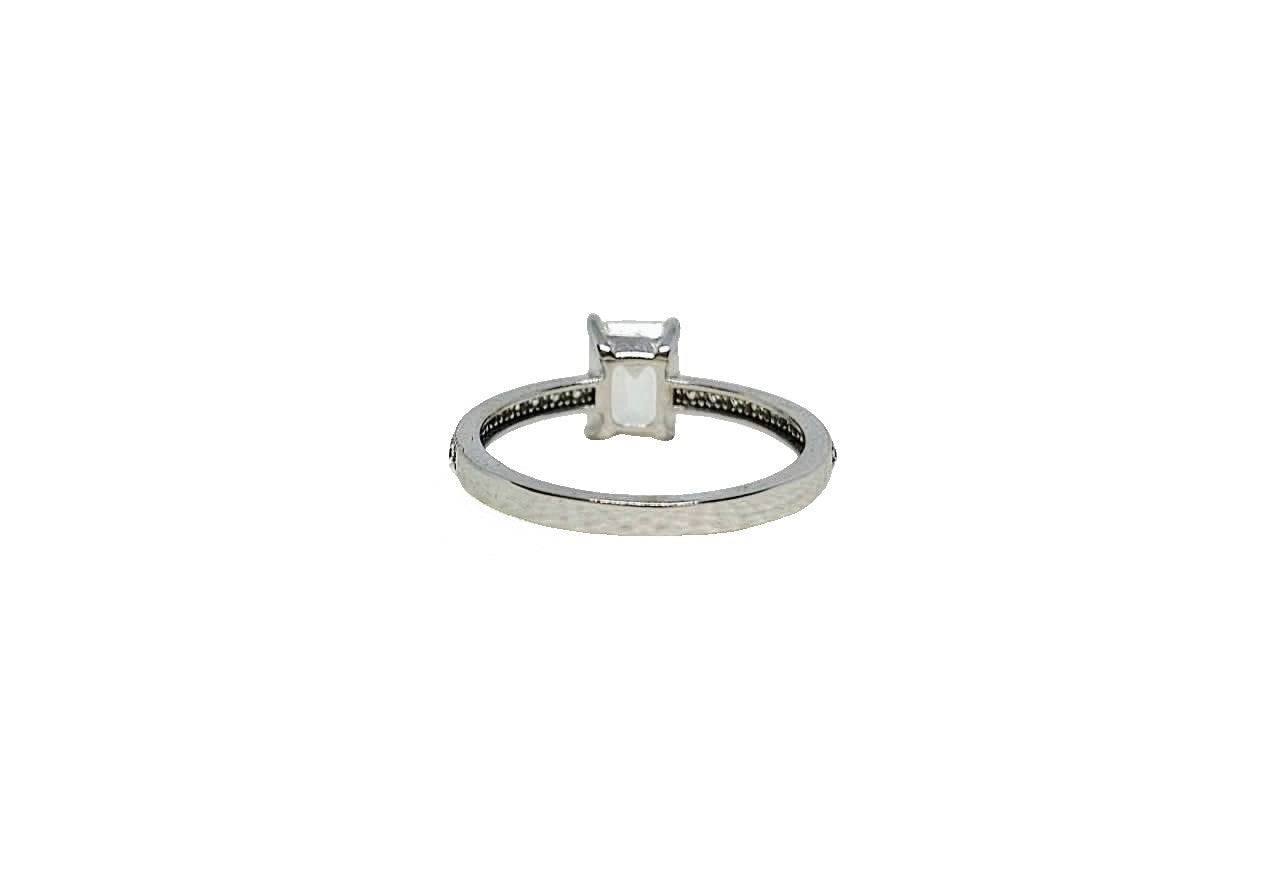 9ct White gold Emerald cut cubic zirconia with pave cubic zirconia setting on shank ring