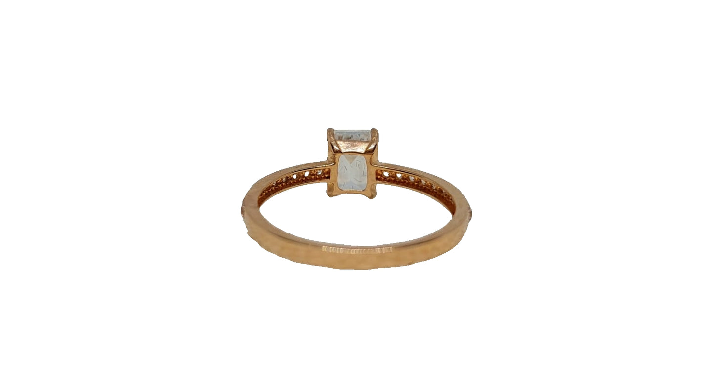9ct Rose gold Emerald cut cubic zirconia with pave cubic zirconia setting on shank ring