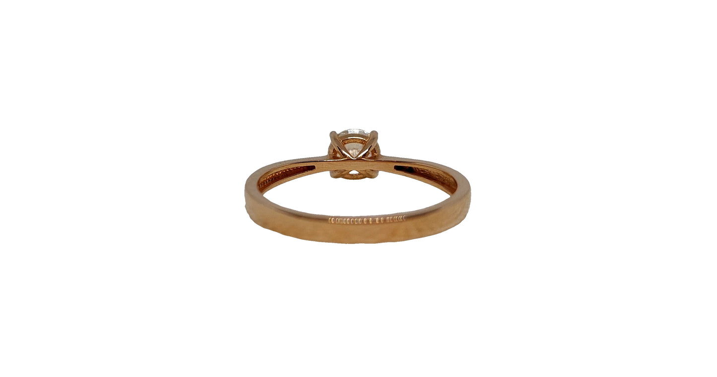 9ct Rose gold round cubic zirconia 4 claw tapered shank ring