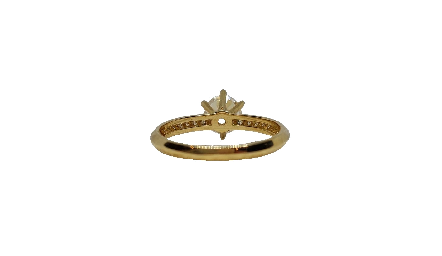 9ct Yellow gold round 6 claw cubic zirconia double row channel setting on shank ring