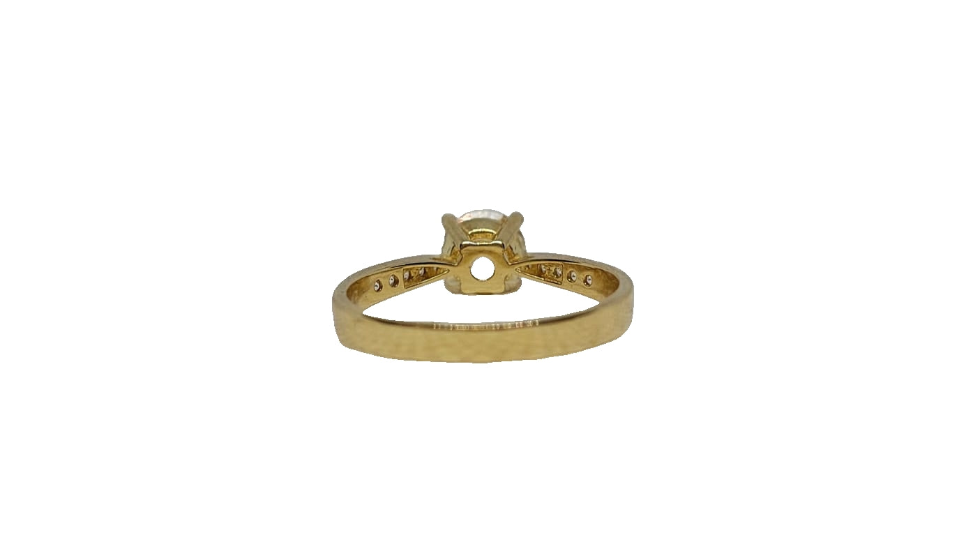 9ct Yellow gold cubic zirconia 4 claw with channel setting tapered shank ring