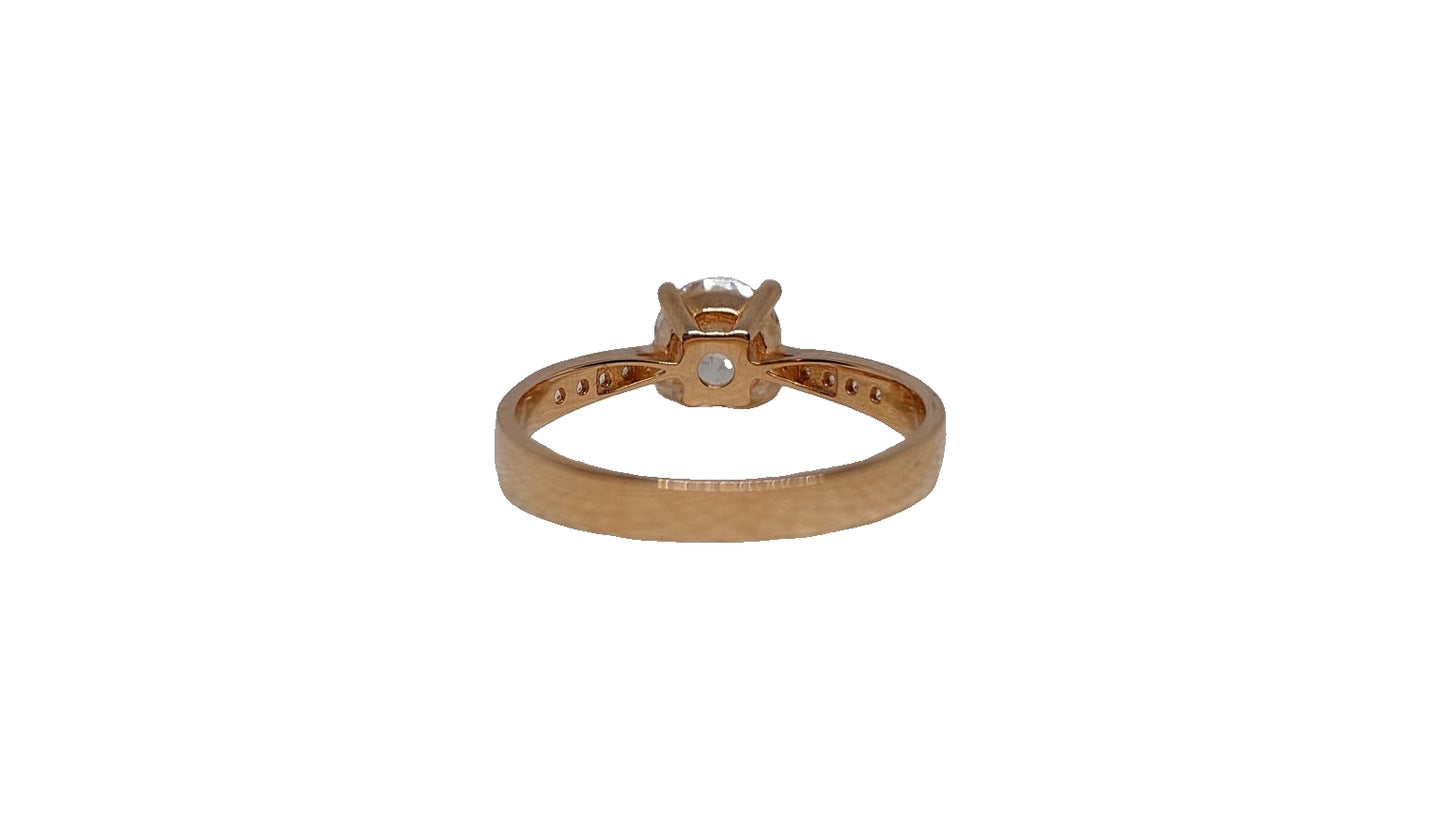 9ct Rose gold cubic zirconia 4 claw with channel setting cubic zirconia tapered shank ring