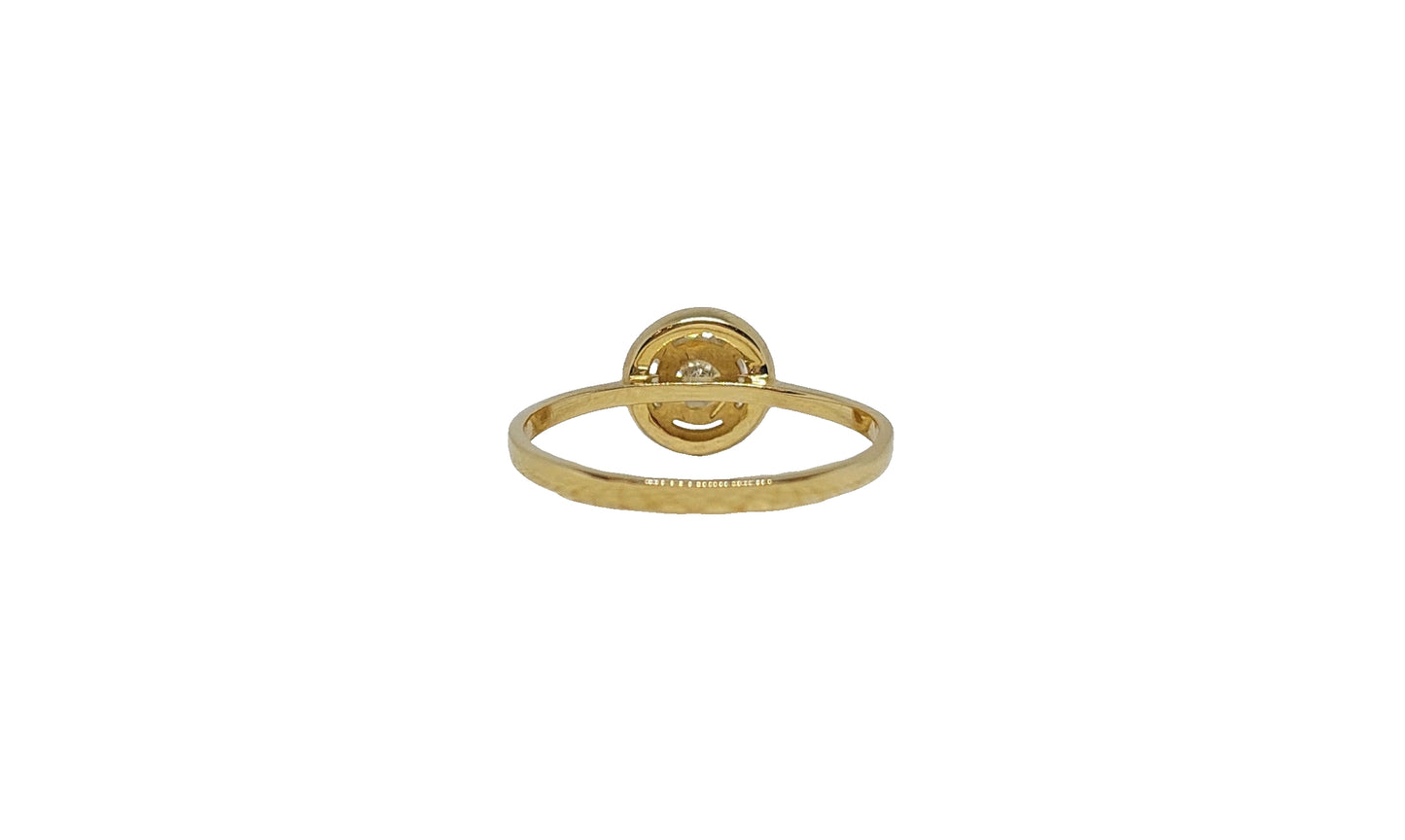 9ct Yellow gold round lab diamond halo tapered plain shank ring