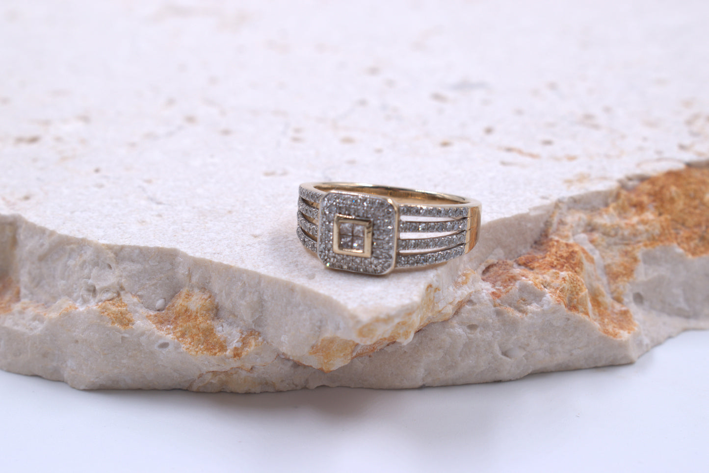 9ct Yellow Gold Broad Diamond Split Shank Ring