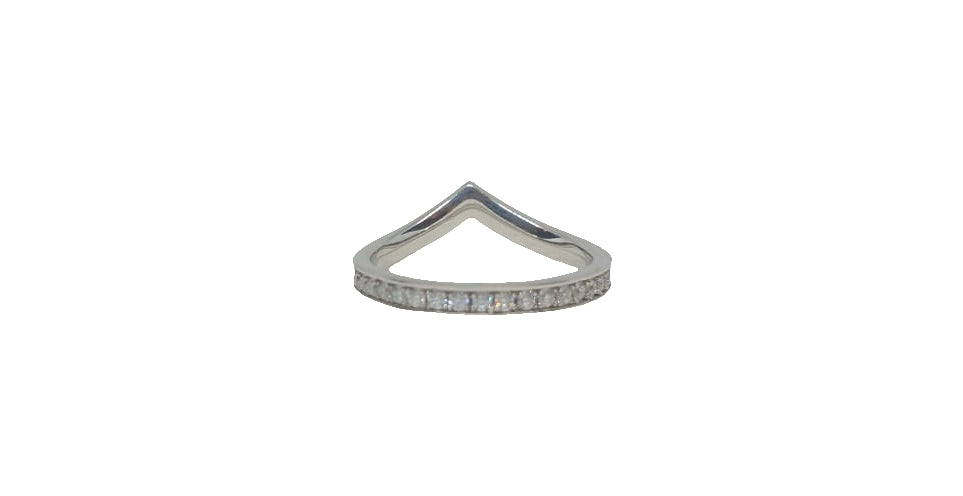 Sterling silver 18ct rhodium plated moissanite V-shape full eternity band ring