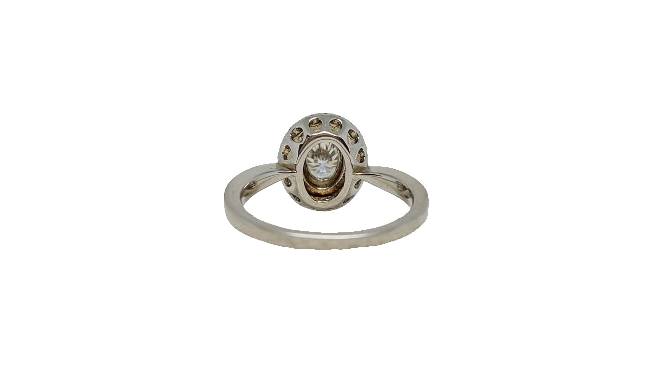Sterling silver 18ct rhodium plating oval cut moissanite double halo cubic zirconia channel tapered shank ring