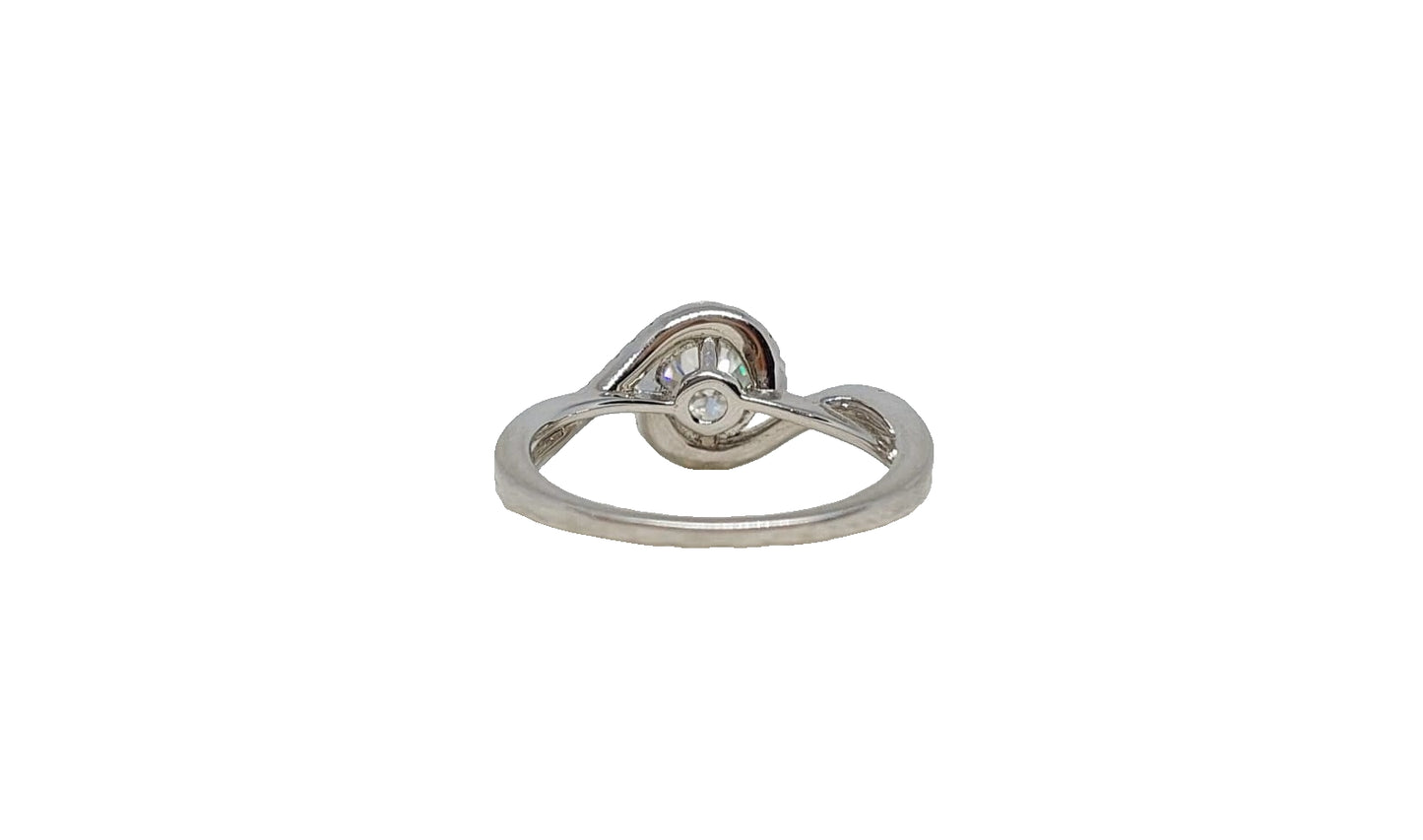 Sterling silver 18ct rhodium plating round cut crossover cubic zirconia twist shank ring