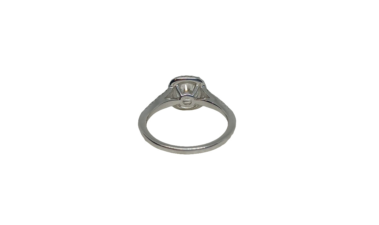 Sterling silver 18ct rhodium plated moissanite with square cubic zirconia halo split shank ring