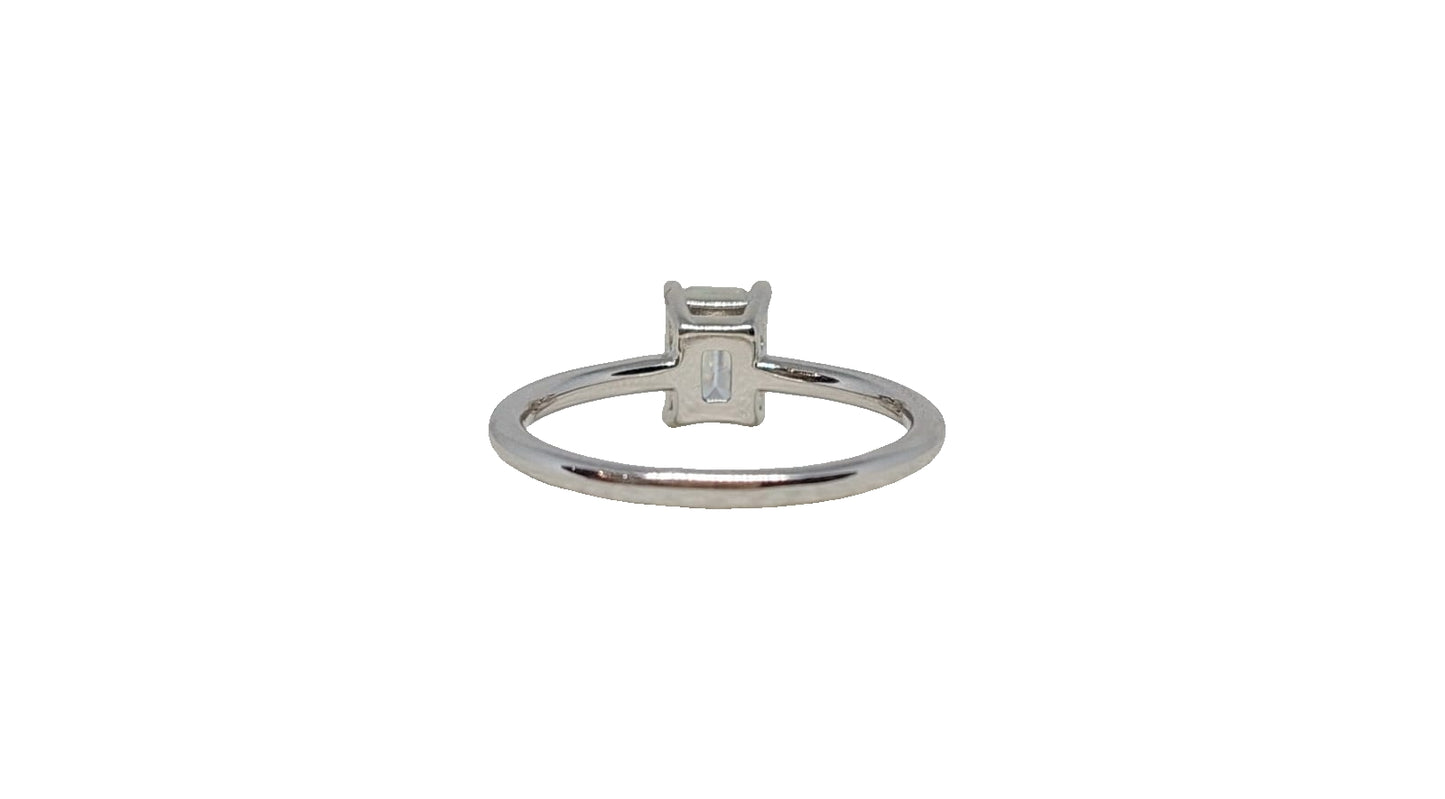 Sterling silver 18ct rhodium plating emerald cut moissanite solitaire plain shank ring