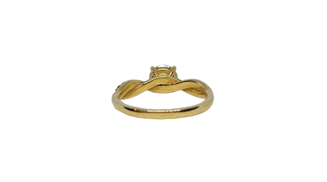 9ct Yellow gold round cut moissanite plain and moissanite crossover shank ring
