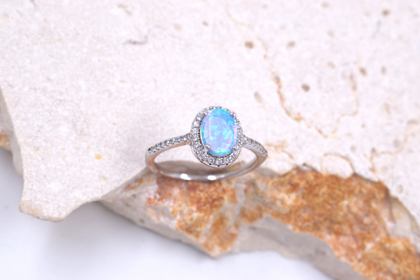 Sterling Silver Oval Crushed Blue Opal Ring (October Birthstone)