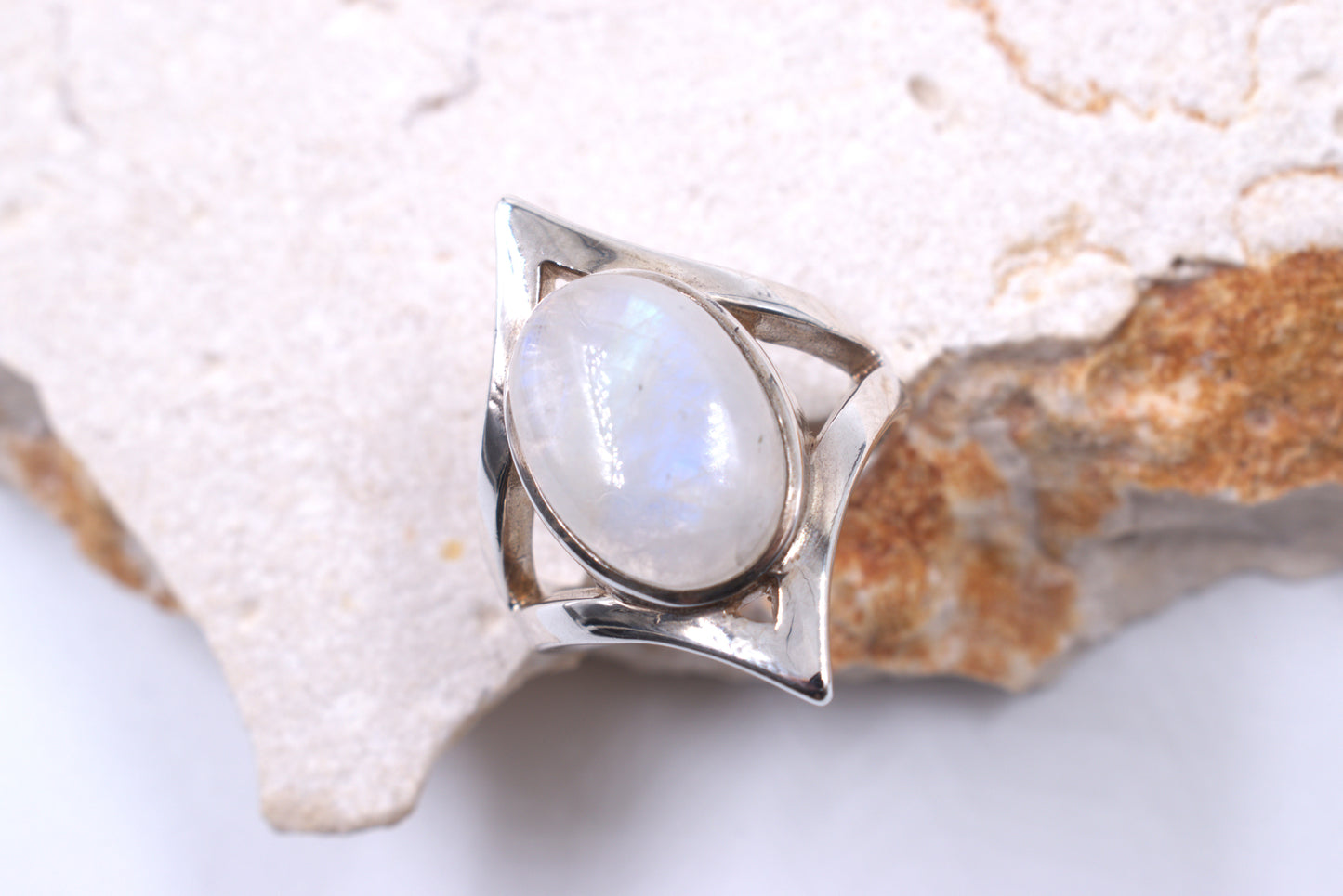 Sterling Silver Fancy Oval Moonstone Tubeset ring