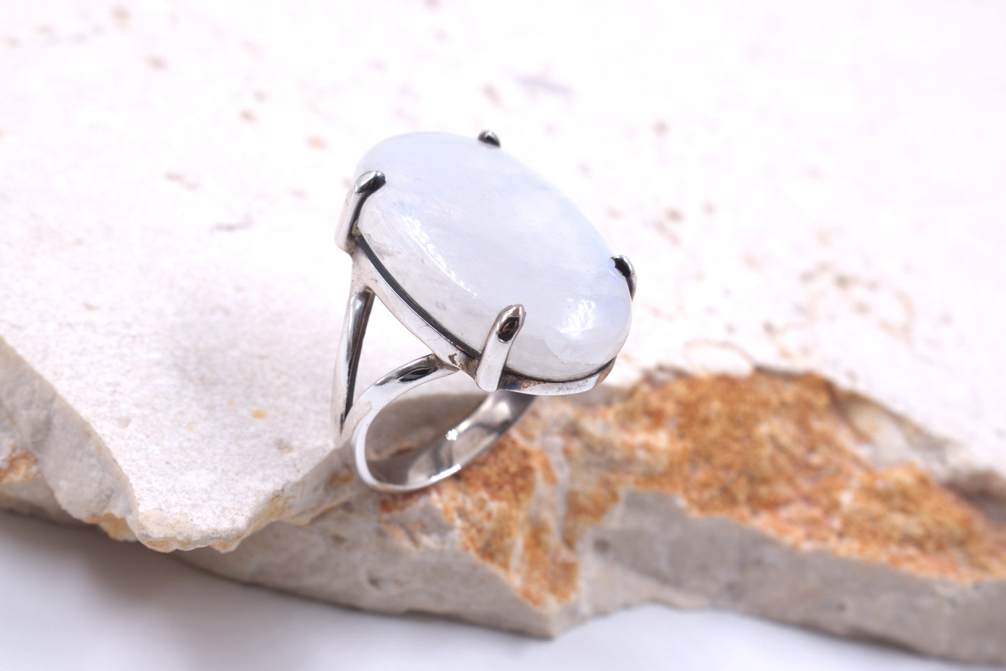 Sterling Silver Oval Moonstone Split Shank Ring