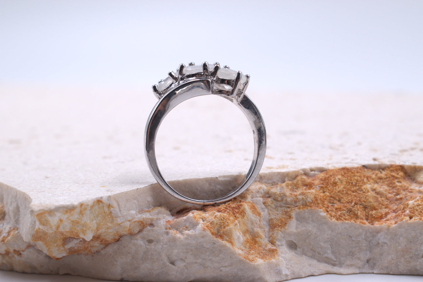 Sterling Silver Trillogy Style Moonstone Ring