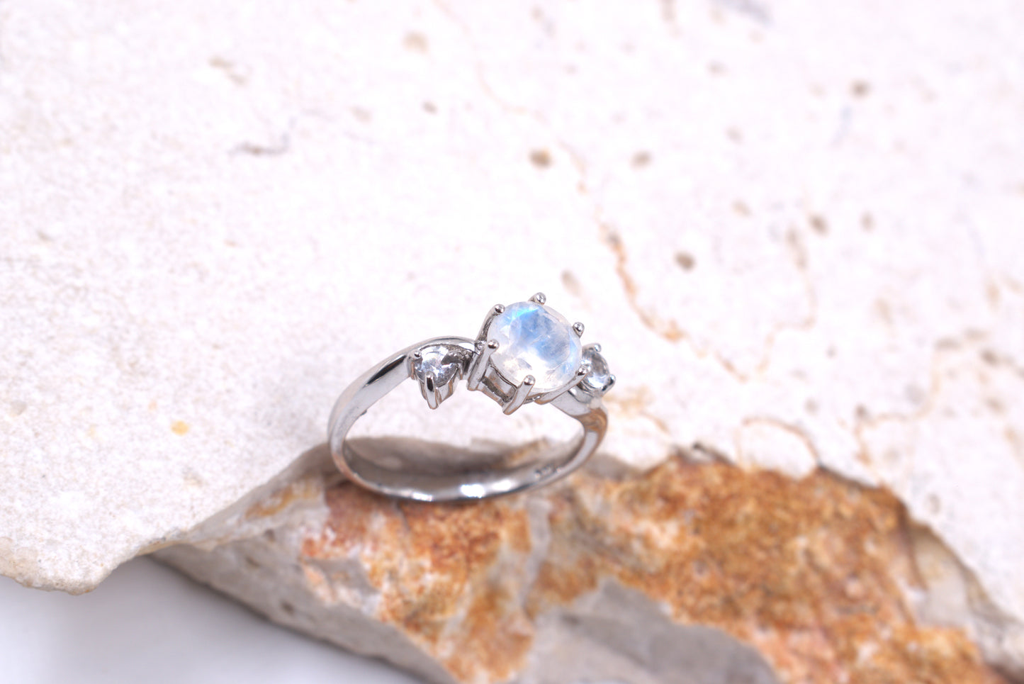 Sterling Silver Moonstone Trillogy style ring