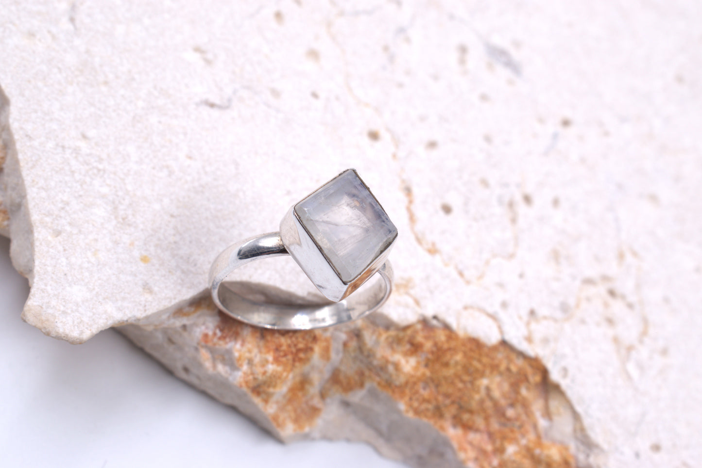 Sterling Silver Rough Cut Moonstone Tubeset Ring