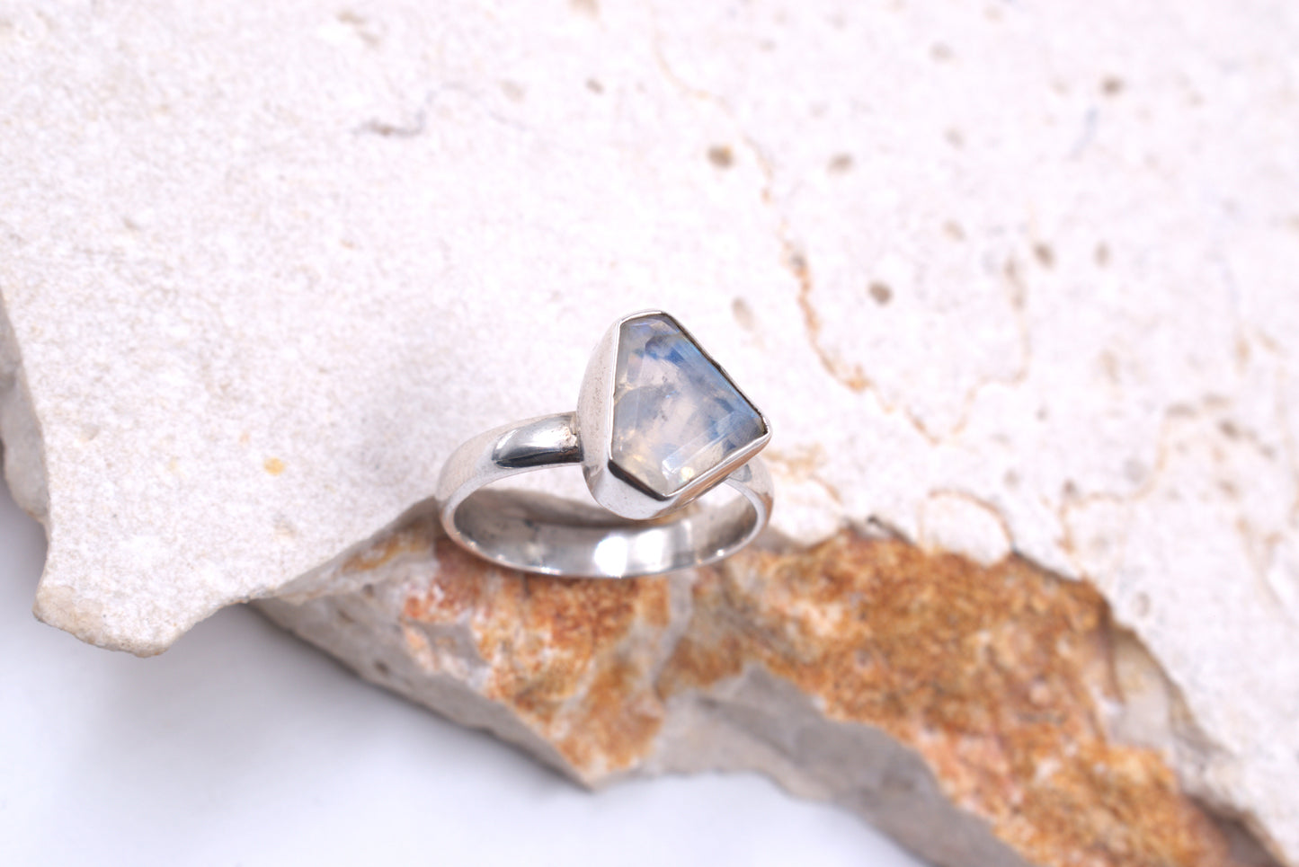 Sterling Silver Uniquely Shaped Moonstone Tubeset Ring