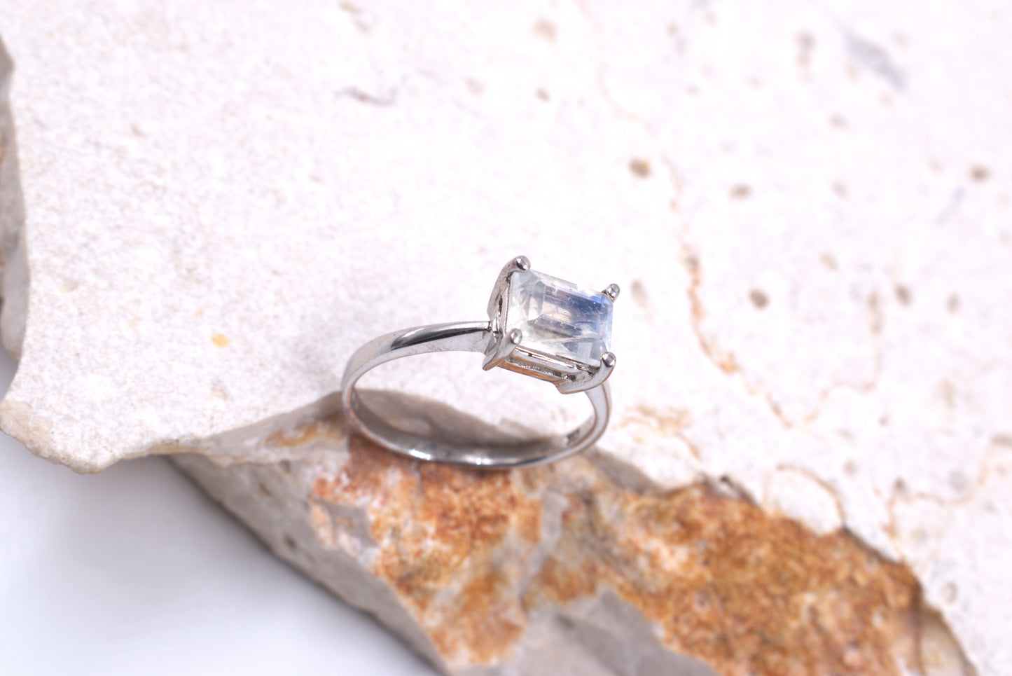 Sterling Silver Emerald cut Moonstone Ring