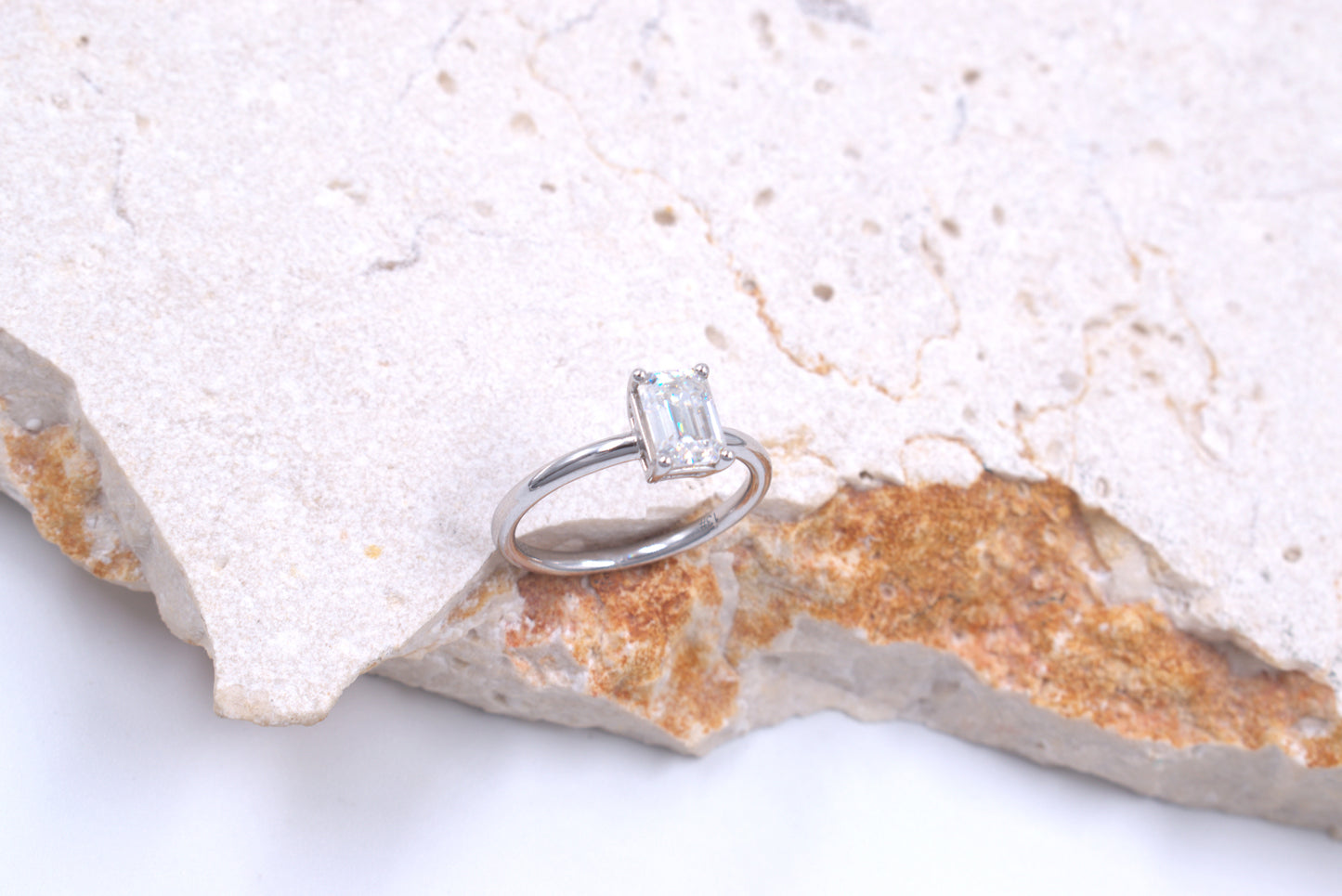 Sterling Silver Emerald Cut Moissanite Solitaire Style Ring