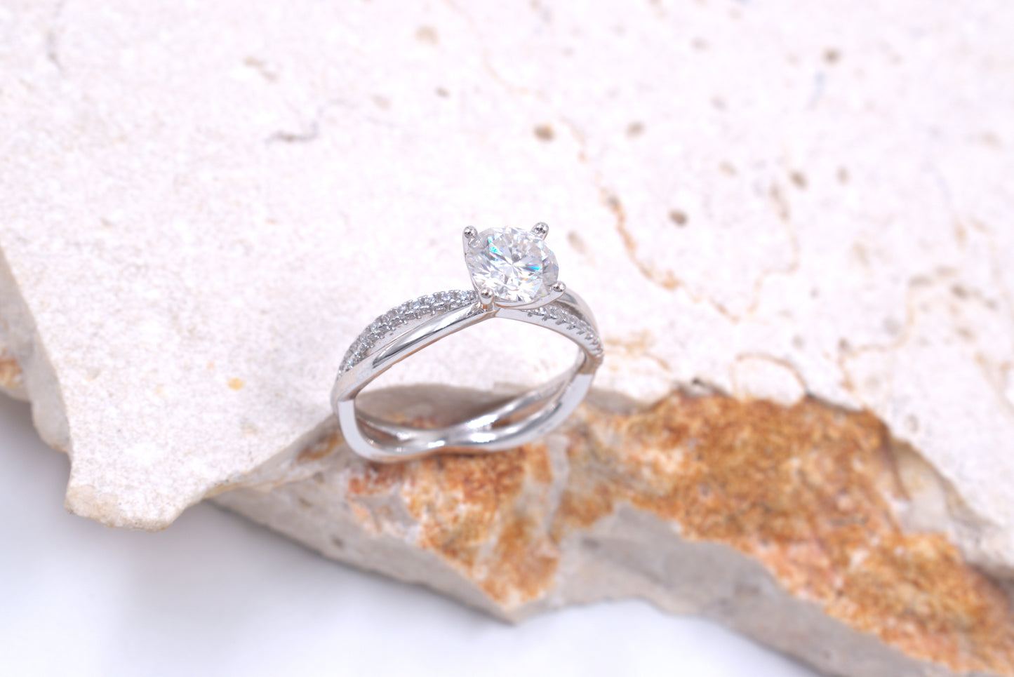 Sterling Silver Crossover Moissanite Ring