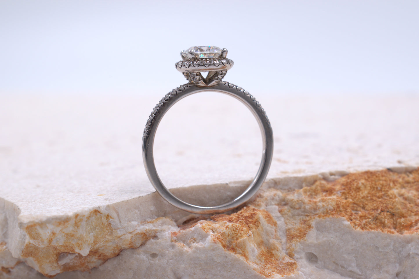 Sterling Silver Round Moissanite with Halo Ring