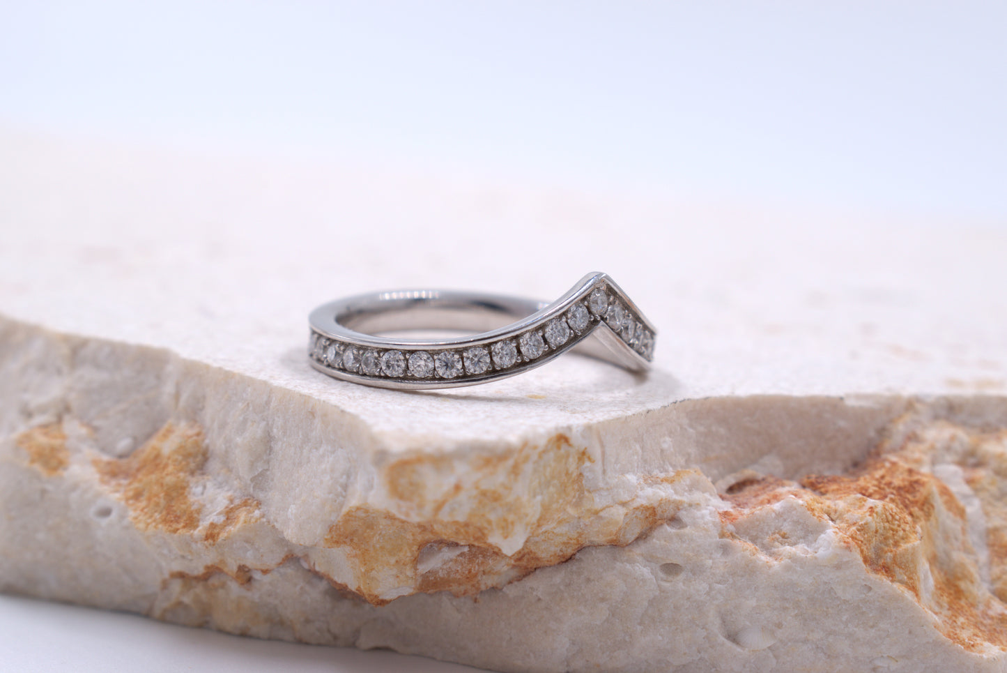 Sterling Silver V-Shaped Full Eternity Band set with Moissanites