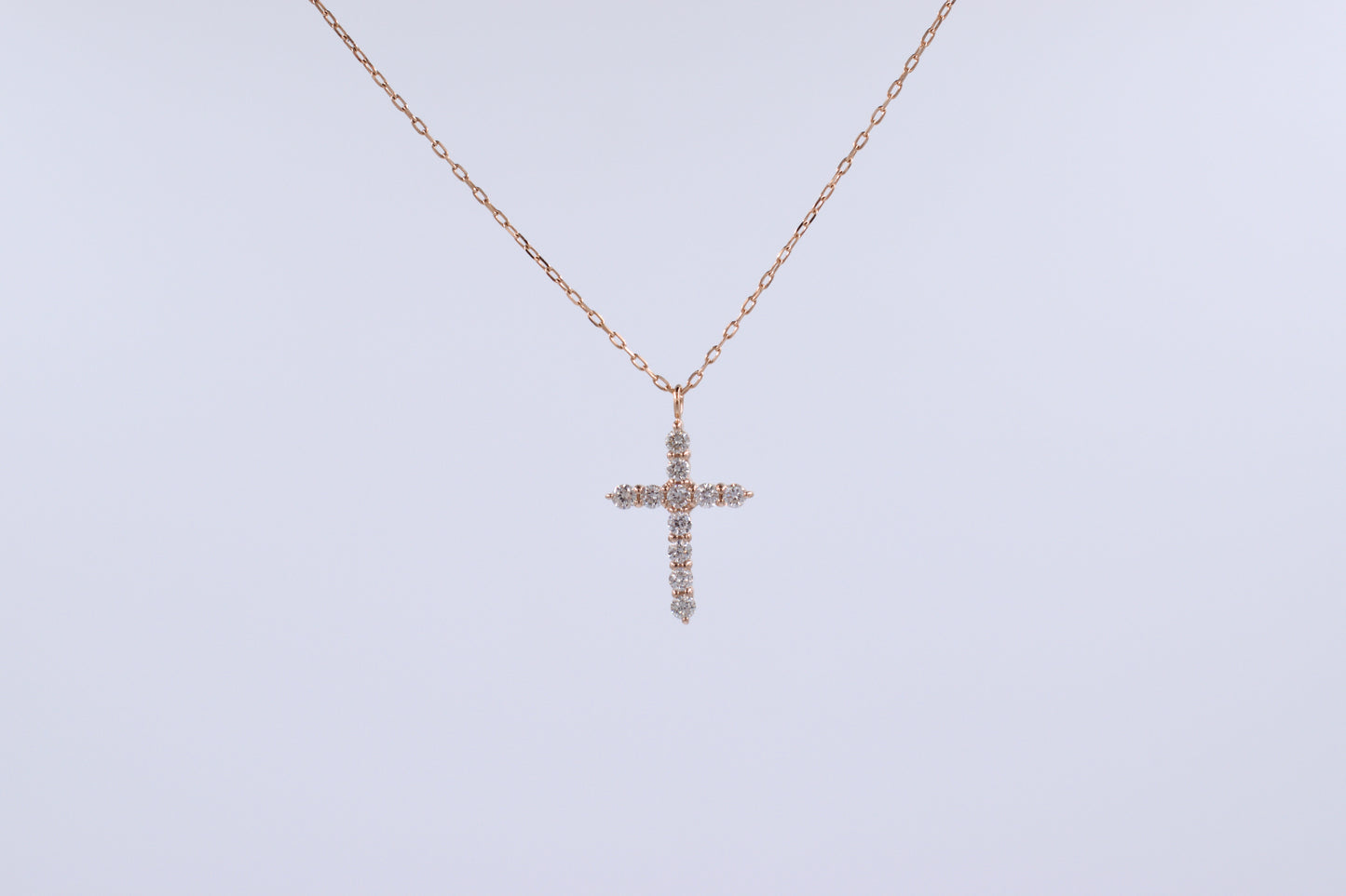18ct Rose Gold Diamond Cross Necklace