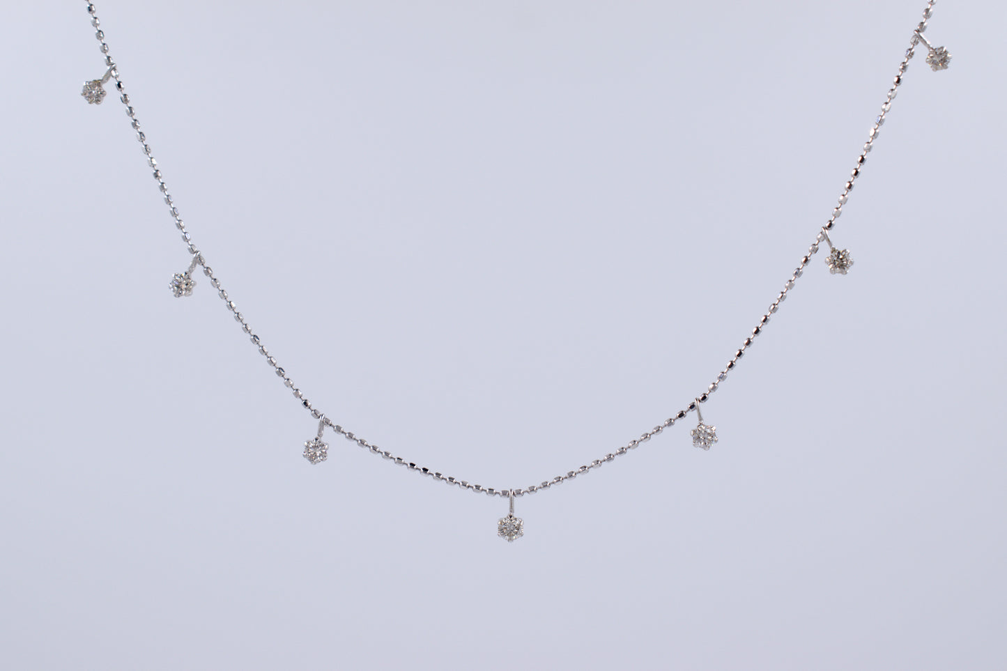 18ct White Gold Floater Diamond Ball Chain Necklace