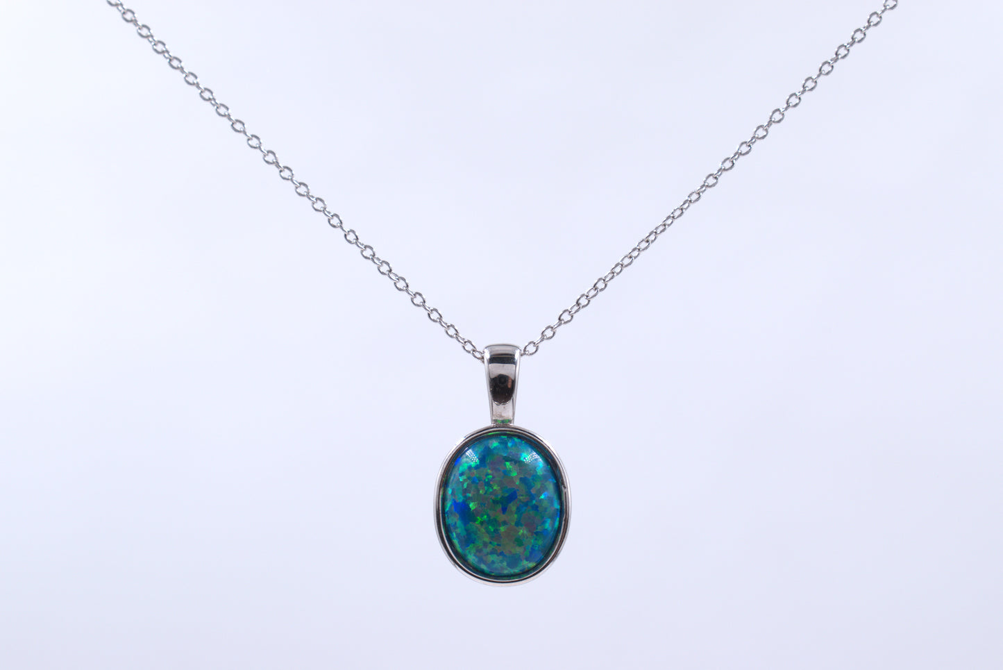 Sterling Silver Lab Grown Green Opal Tubeset Necklace (October Birthstone)