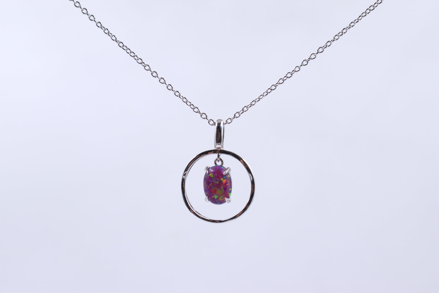Sterling Silver Lab Grown Purple Opal Necklace (October Birthstone)