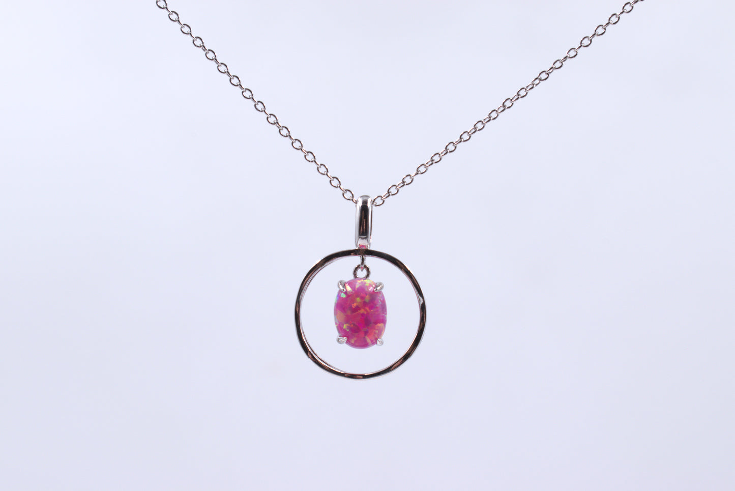 Sterling Silver Lab Grown Purple Opal Necklace (October Birthstone)