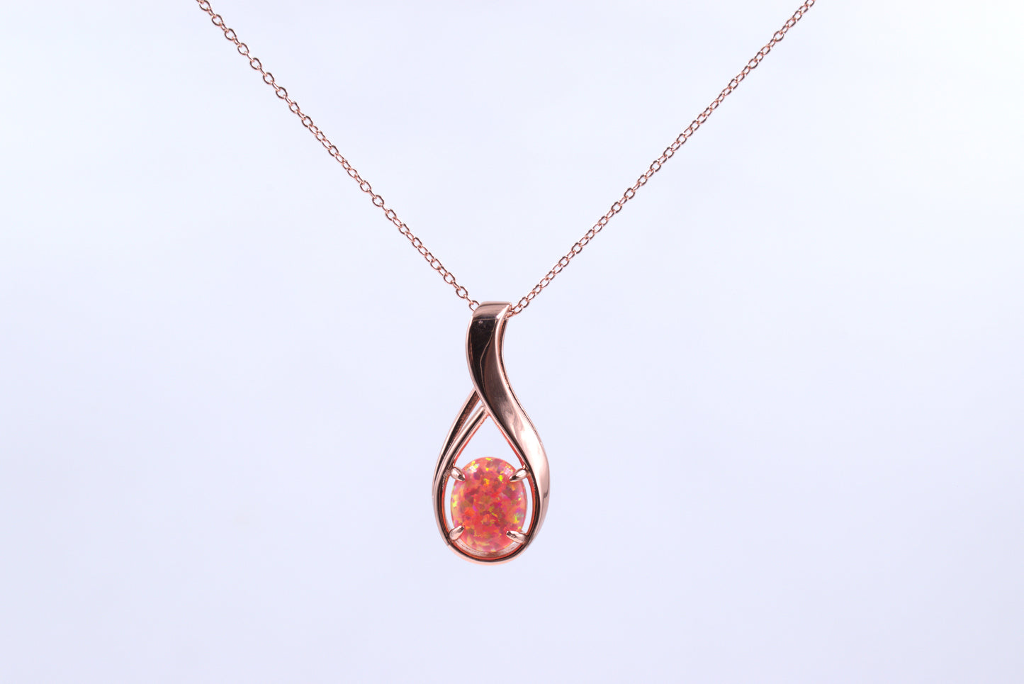 Sterling Silver Rose Gold Plated Lab Grown Pink Opal Necklace (October Birthstone)