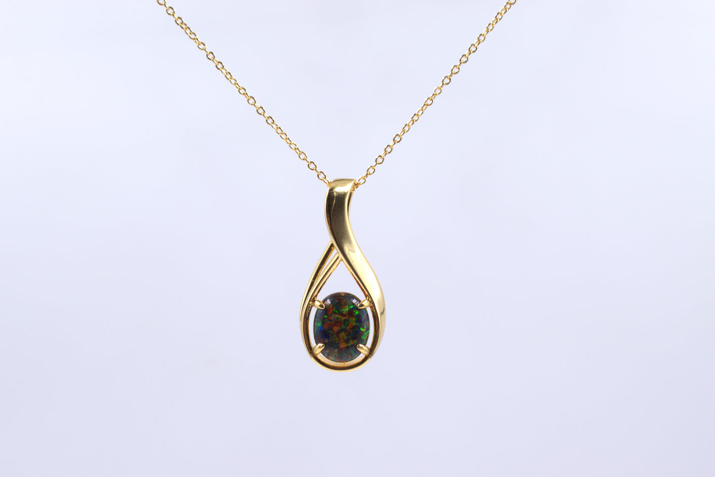 Sterling Silver Yellow Gold Plated Lab Grown Dark Green Opal Necklace (October Birthstone)
