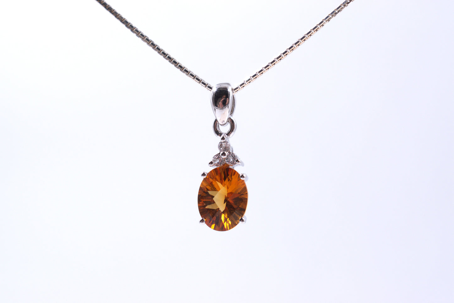 Sterling Silver Oval Citrine and White topaz Pandant (November Birthstone)
