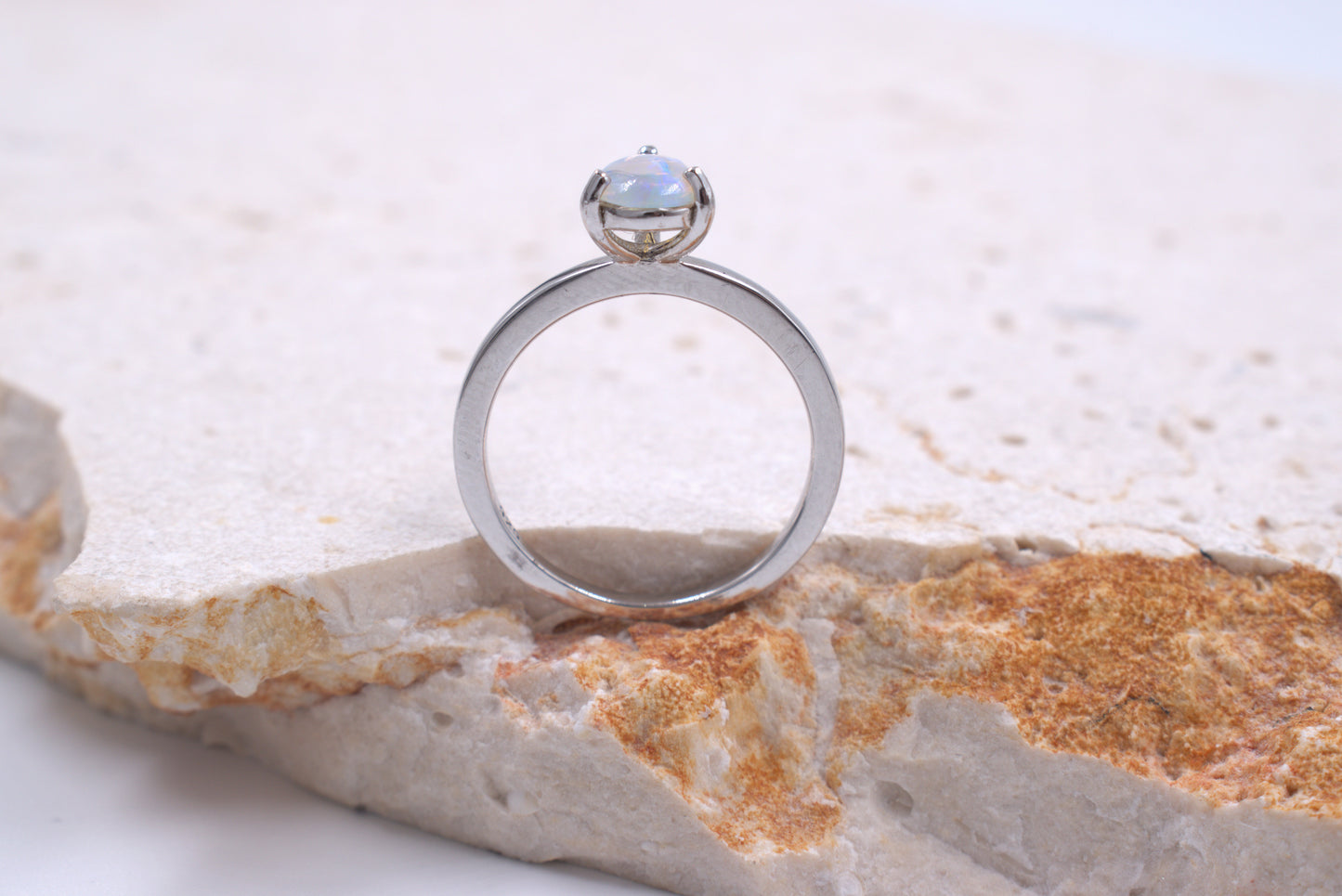 Sterling Silver Pear-shaped Australian Opal Solitaire style ring (October Birthstone)