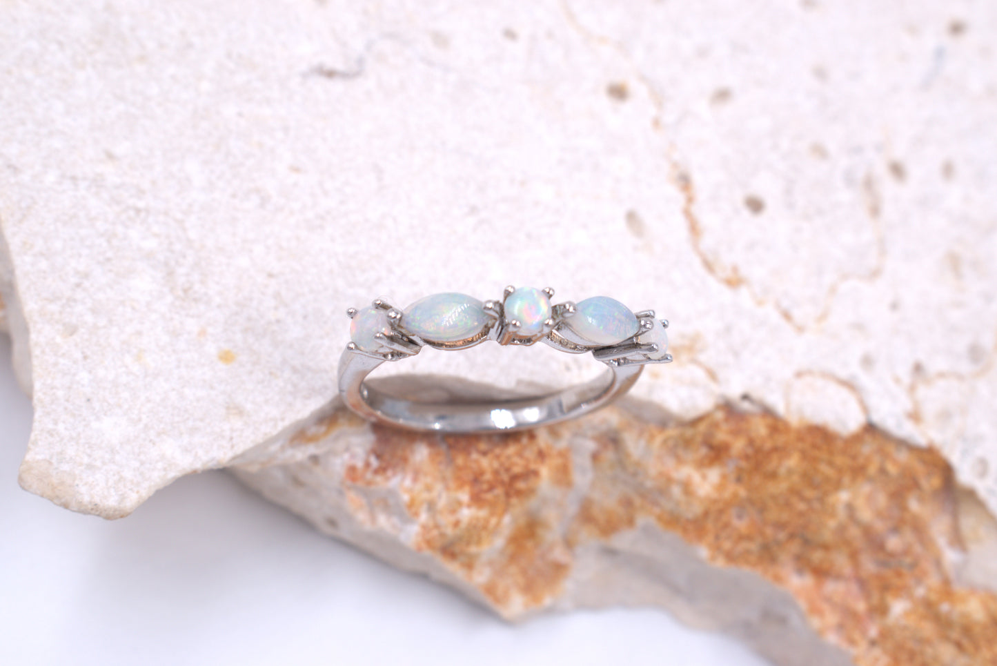 Sterling Silver Multi-shaped Australian Opal Eternity Style Ring (October Birthstone)