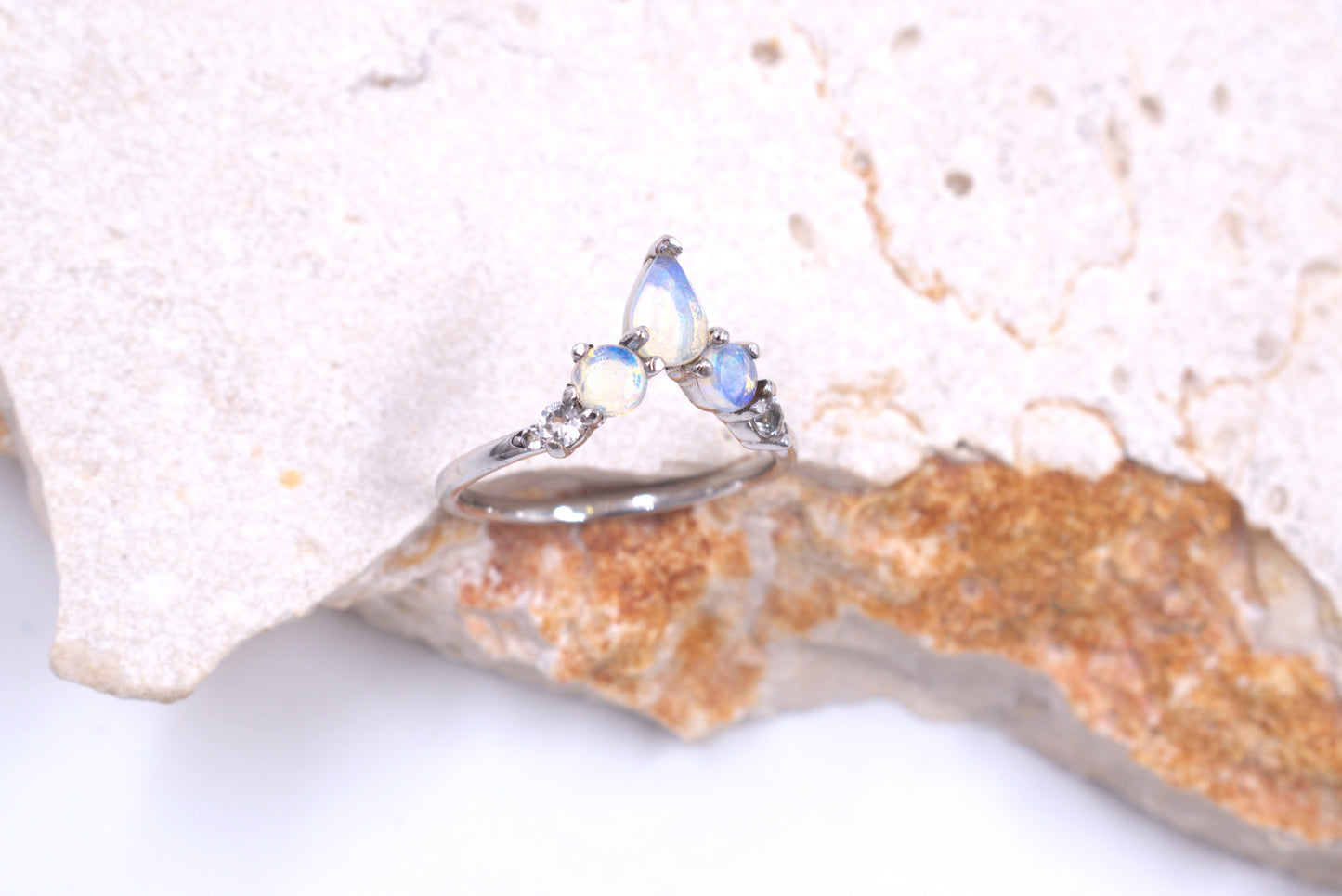 Sterling Silver V-Shaped Australian Opal ring (October Birthstone)