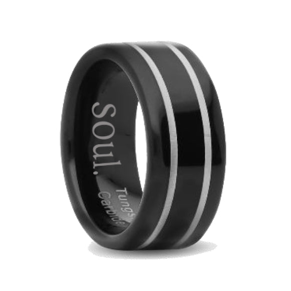 Black tungsten ring with grey detail