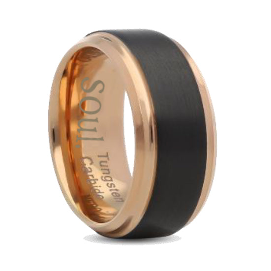 Black tungsten ring with rose gold detail