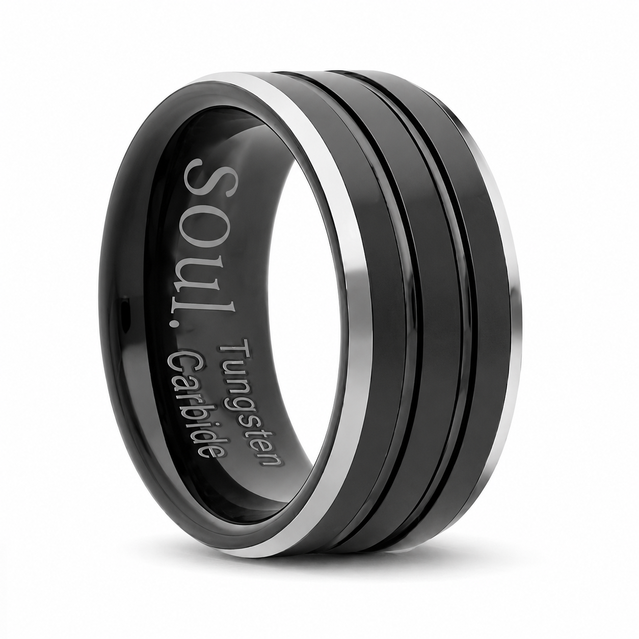 Black tungsten ring with grooves