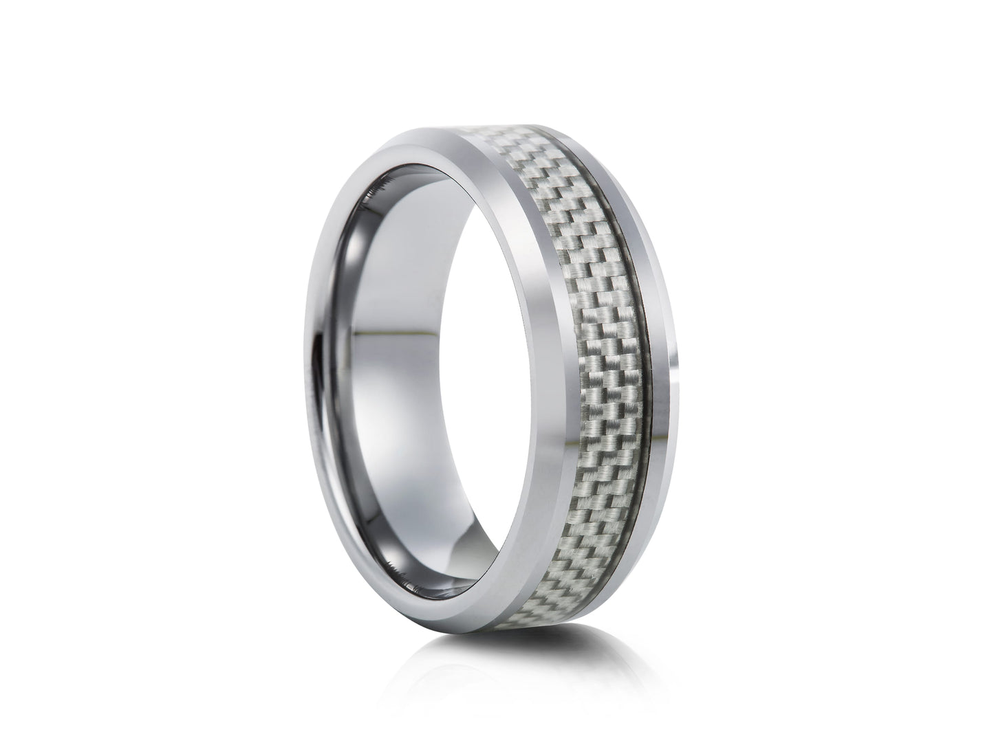 Grey tungsten ring with carbon fiber
