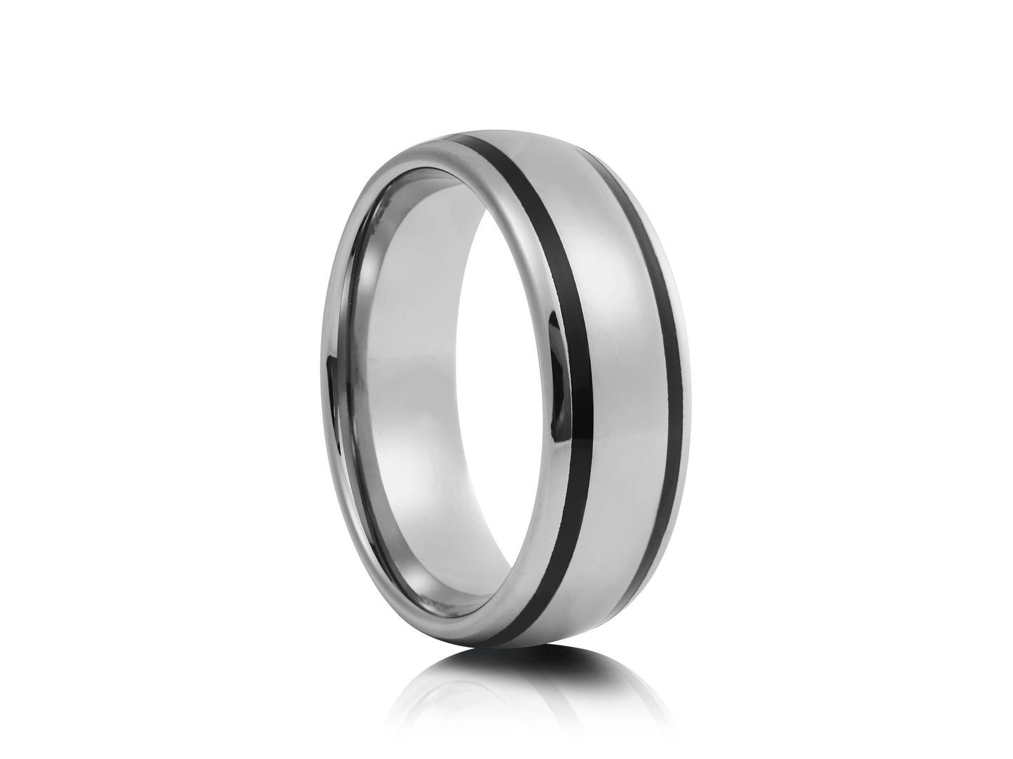 Grey tungsten ring with blue grooves