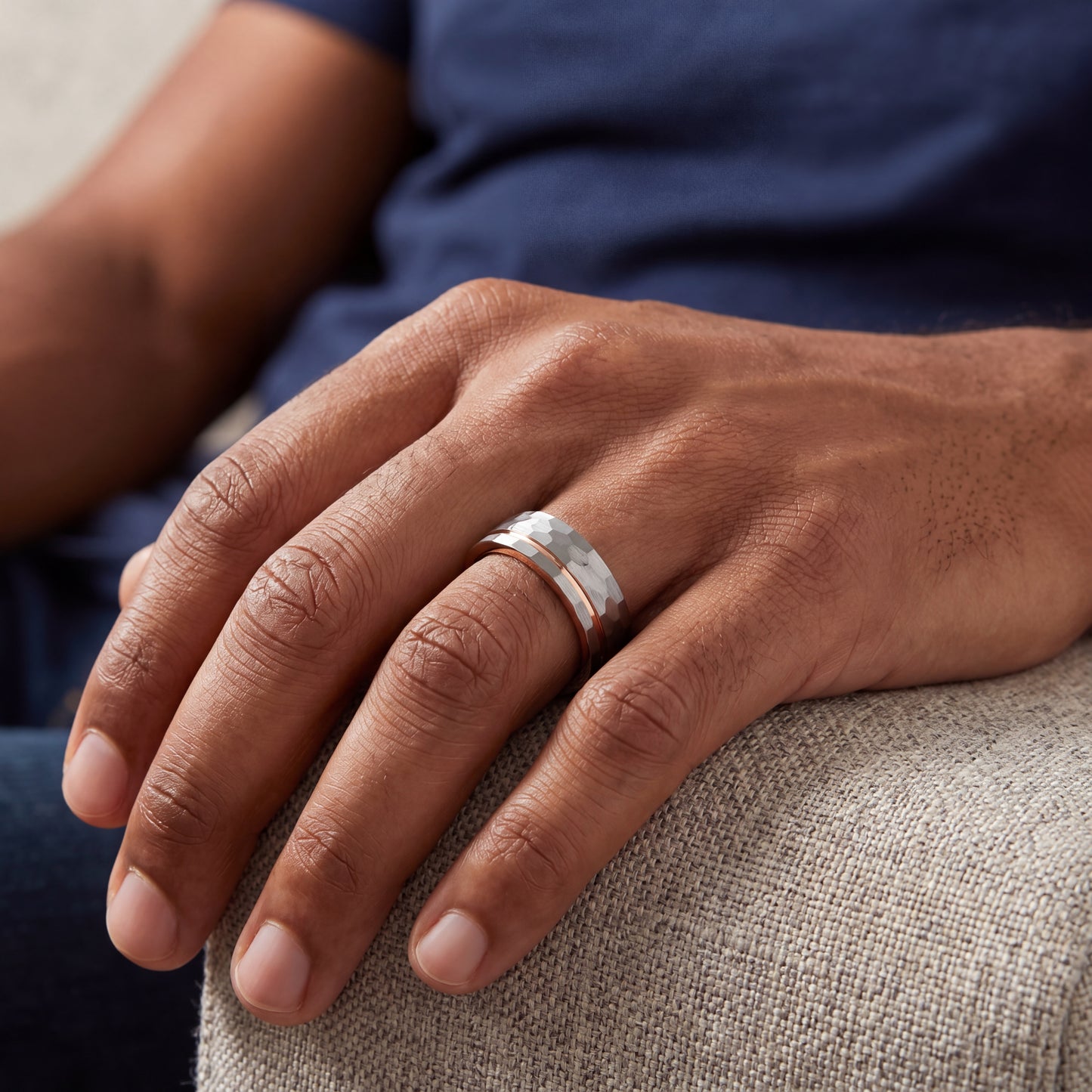 Tungsten ring with rose gold detail
