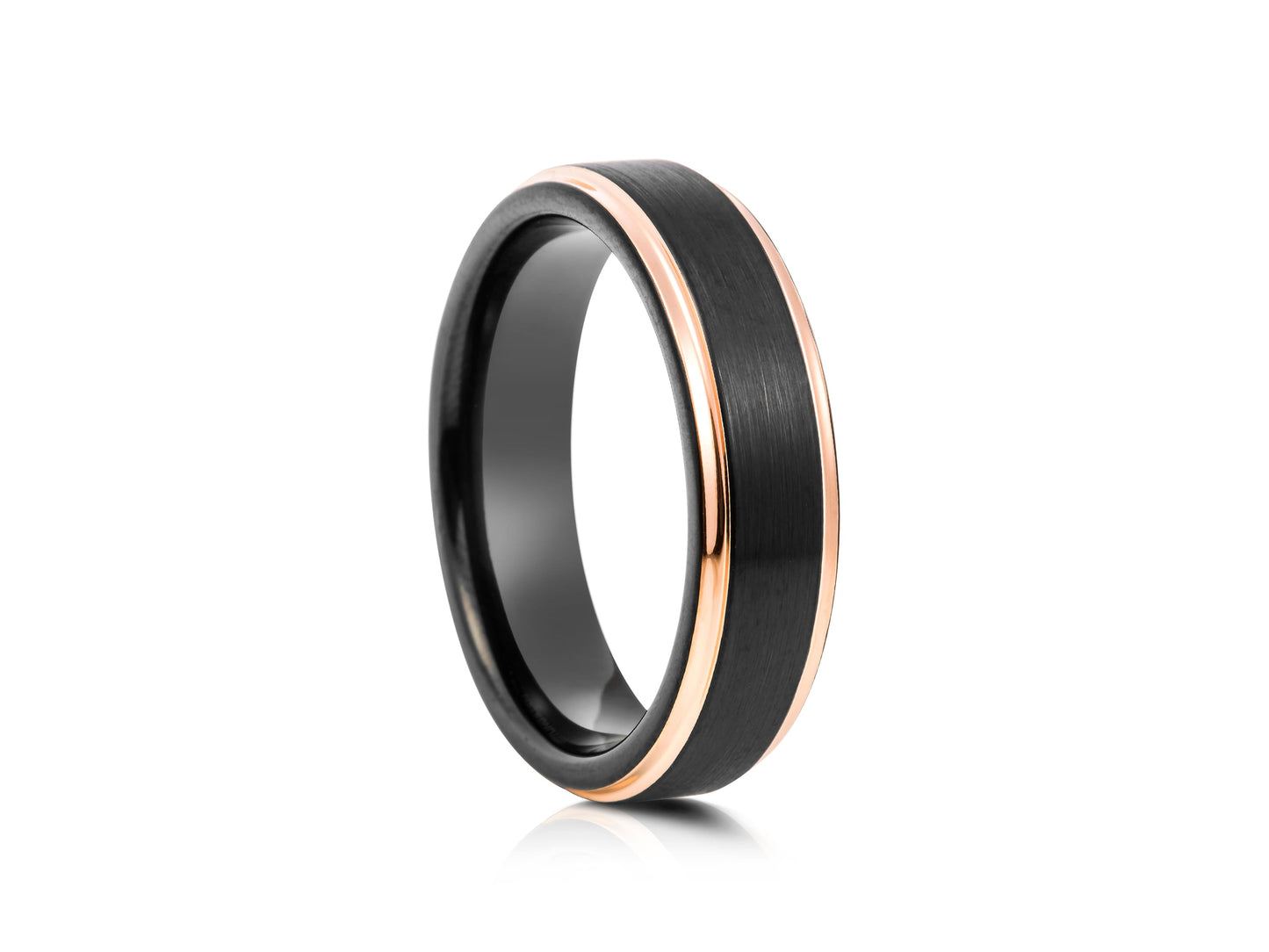 Black tungsten ring with rose gold detail
