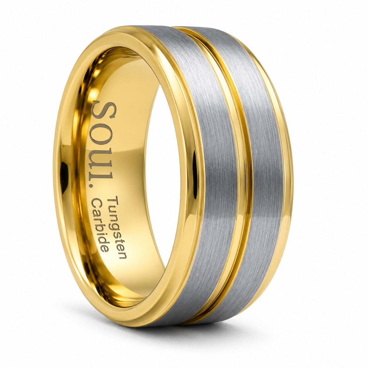 Grey tungsten ring with gold detail